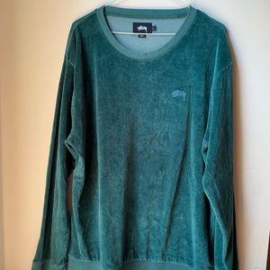 Stussy Forest Green Long Sleeve Velour Crewneck Sweatshirt